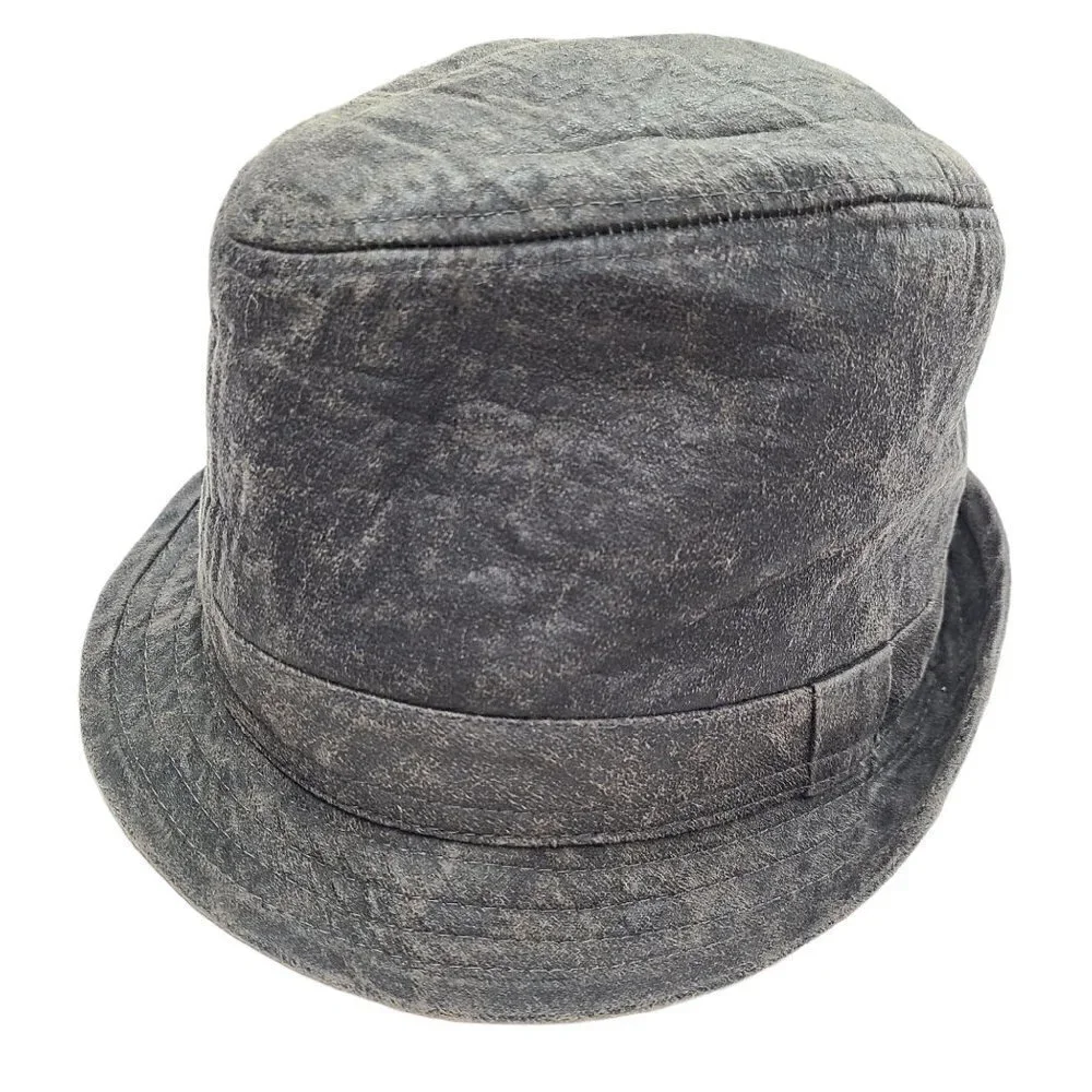Vintage Stone Charcoal Gray Fedora Bucket Hat
